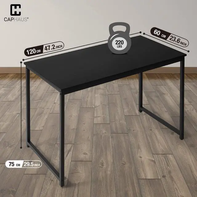 Alt view image 3 of 6 - 47 Inch Modern Computer Desk for Home Office, Gaming & Small Spaces - Compact Black Writing Desk, Easy Assembly, 220 lbs, P2 Board