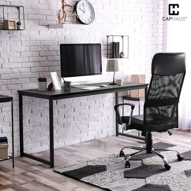 Alt view image 2 of 6 - 63 Inch Computer Desk for Home Office & Gaming, Large Workstation for Small Spaces, with Steel Frame, P2 Board, Easy Assembly, Black