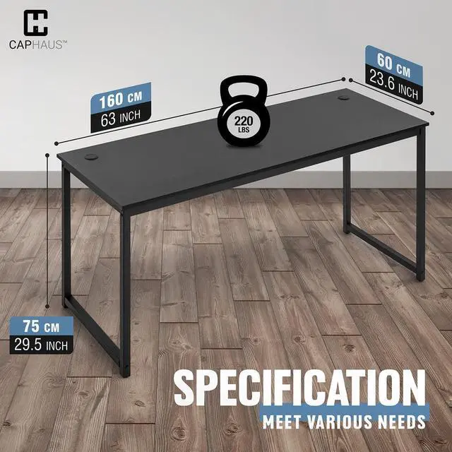 Alt view image 3 of 6 - 63 Inch Computer Desk for Home Office & Gaming, Large Workstation for Small Spaces, with Steel Frame, P2 Board, Easy Assembly, Black