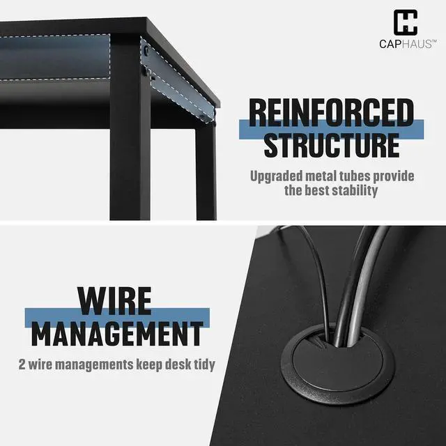Alt view image 5 of 6 - 63 Inch Computer Desk for Home Office & Gaming, Large Workstation for Small Spaces, with Steel Frame, P2 Board, Easy Assembly, Black