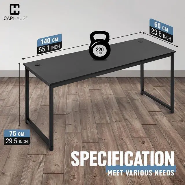 Alt view image 3 of 6 - 55 Inch Computer Desk, Home Office Desk, Modern Work Desk, Writing Desk for Small Space, Simple Desk for Home Use & Office, PC Table, Gaming Desk, Space-Saving Workstation, Black