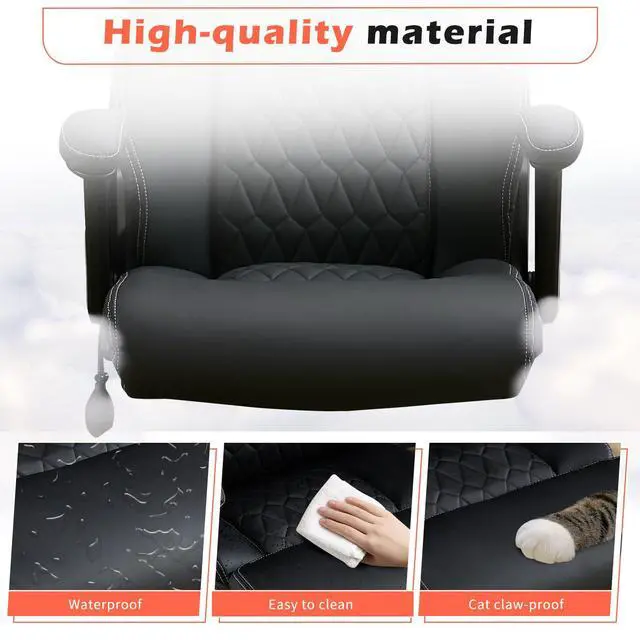 Alt view image 4 of 6 - 700lbs Big and Tall Office Chair - Heavy Duty Executive Desk Chair with Inflatable Lumbar Support, Extra Wide Padded Seat, Flip-up Arms, Metal Base & Quiet Rubber Wheels, High Back Ergonomic Chair