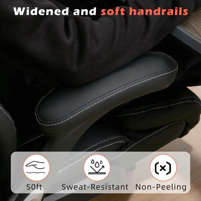 Alt view image 5 of 6 - 700lbs Big and Tall Office Chair - Heavy Duty Executive Desk Chair with Inflatable Lumbar Support, Extra Wide Padded Seat, Flip-up Arms, Metal Base & Quiet Rubber Wheels, High Back Ergonomic Chair