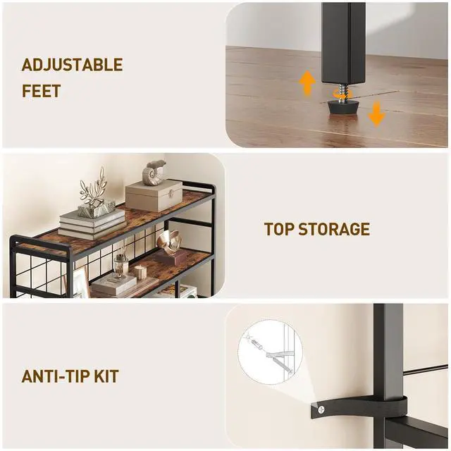 Alt view image 4 of 6 - Triple 5-Tier Bookshelf, Industrial Large Bookcase with 14 Open Display Shelves, Modern Tree Bookcase with Metal Frame and Hanging Function for Living Room, Home Office, Rustic Brown and Black