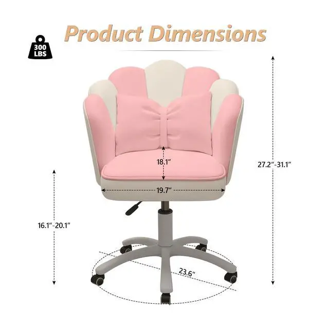 Alt view image 2 of 6 - Home Office Desk Chair Swivel Rolling Vanity Chair with Silent Wheels and Comfortable Back, Adjustable Height Upholstered Computer Task Chair for Makeup, Bedroom