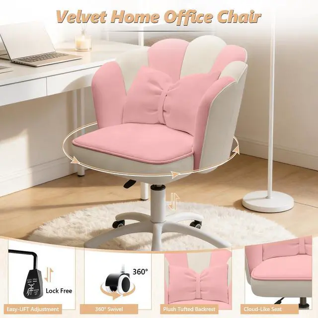 Alt view image 5 of 6 - Home Office Desk Chair Swivel Rolling Vanity Chair with Silent Wheels and Comfortable Back, Adjustable Height Upholstered Computer Task Chair for Makeup, Bedroom