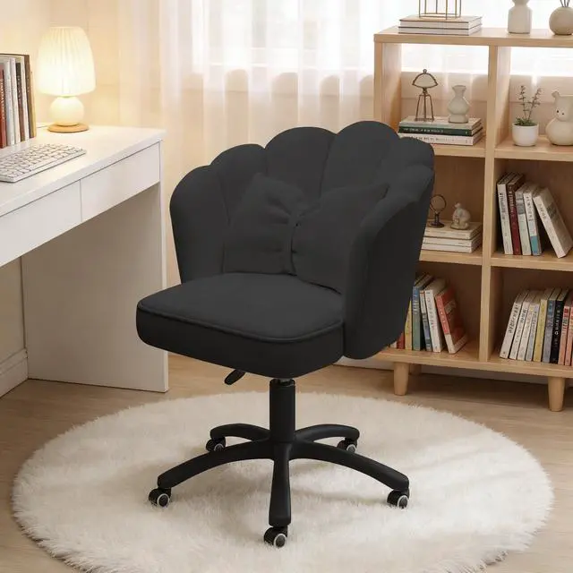 Main image of Home Office Desk Chair Swivel Rolling Vanity Chair with Silent Wheels and Comfortable Back, Adjustable Height Upholstered Computer Task Chair for Makeup, Bedroom