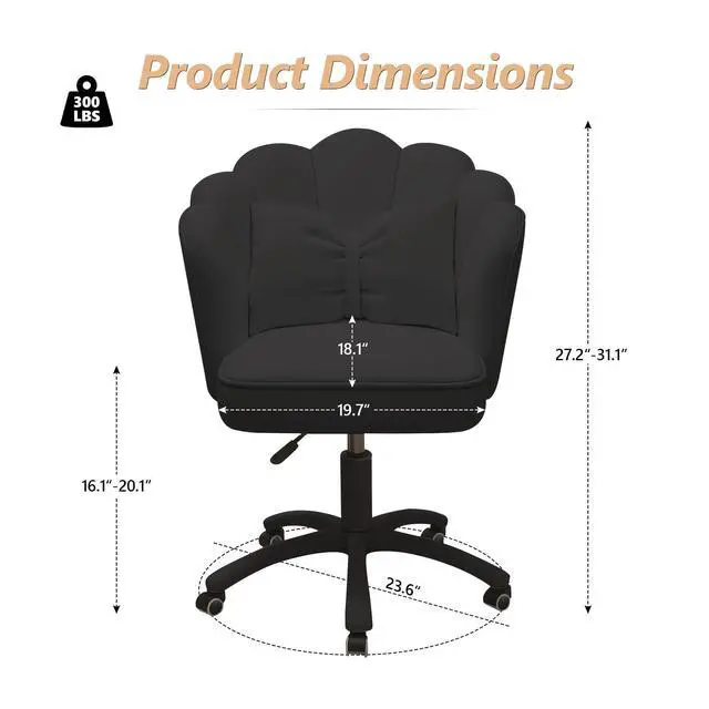 Alt view image 2 of 6 - Home Office Desk Chair Swivel Rolling Vanity Chair with Silent Wheels and Comfortable Back, Adjustable Height Upholstered Computer Task Chair for Makeup, Bedroom