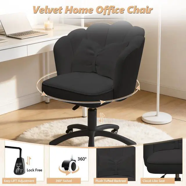 Alt view image 5 of 6 - Home Office Desk Chair Swivel Rolling Vanity Chair with Silent Wheels and Comfortable Back, Adjustable Height Upholstered Computer Task Chair for Makeup, Bedroom