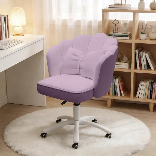 Main image of Home Office Desk Chair Swivel Rolling Vanity Chair with Silent Wheels and Comfortable Back, Adjustable Height Upholstered Computer Task Chair for Makeup, Bedroom