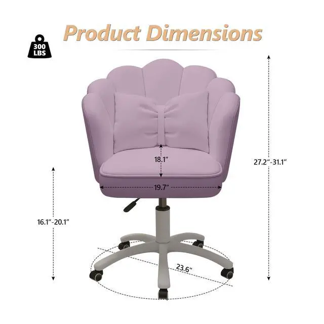 Alt view image 2 of 6 - Home Office Desk Chair Swivel Rolling Vanity Chair with Silent Wheels and Comfortable Back, Adjustable Height Upholstered Computer Task Chair for Makeup, Bedroom