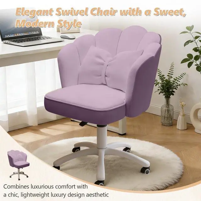 Alt view image 4 of 6 - Home Office Desk Chair Swivel Rolling Vanity Chair with Silent Wheels and Comfortable Back, Adjustable Height Upholstered Computer Task Chair for Makeup, Bedroom