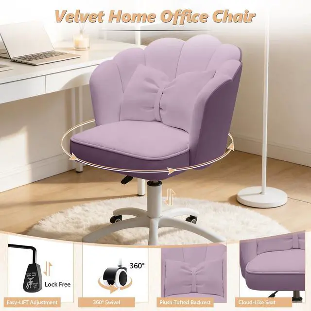 Alt view image 5 of 6 - Home Office Desk Chair Swivel Rolling Vanity Chair with Silent Wheels and Comfortable Back, Adjustable Height Upholstered Computer Task Chair for Makeup, Bedroom