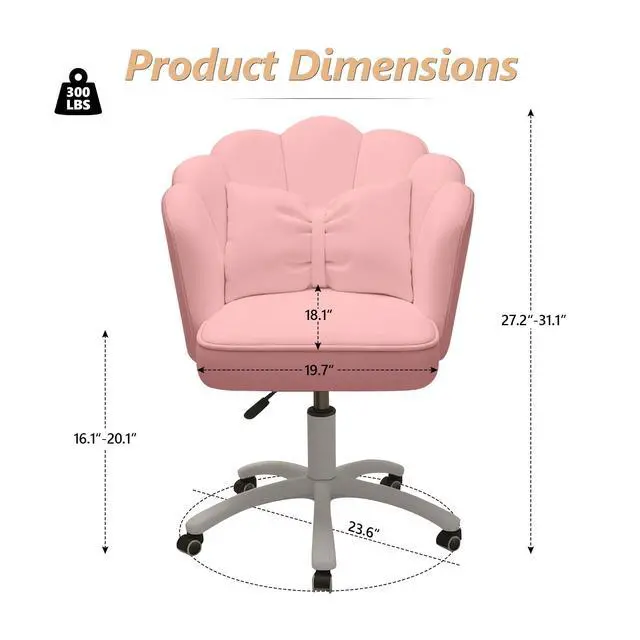 Alt view image 2 of 6 - Home Office Desk Chair Swivel Rolling Vanity Chair with Silent Wheels and Comfortable Back, Adjustable Height Upholstered Computer Task Chair for Makeup, Bedroom