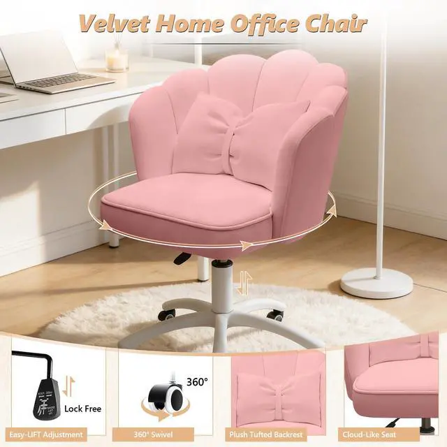 Alt view image 5 of 6 - Home Office Desk Chair Swivel Rolling Vanity Chair with Silent Wheels and Comfortable Back, Adjustable Height Upholstered Computer Task Chair for Makeup, Bedroom