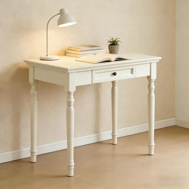 Main image of Writing Desk with Drawers, 35 Inch French Country Desk Solid Wood Writing Desk for Home Office, Study Workspace or Bedroom (White, 35 inches)