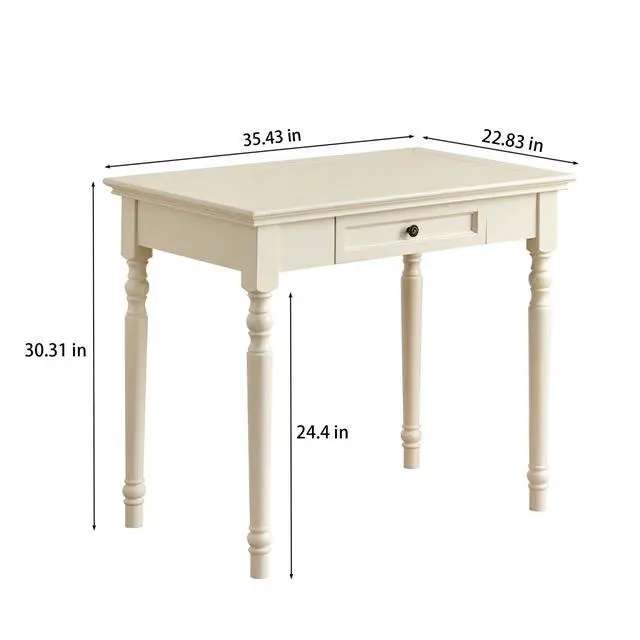 Alt view image 2 of 6 - Writing Desk with Drawers, 35 Inch French Country Desk Solid Wood Writing Desk for Home Office, Study Workspace or Bedroom (White, 35 inches)