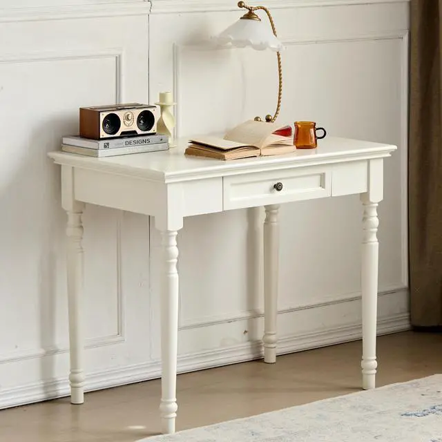 Alt view image 6 of 6 - Writing Desk with Drawers, 35 Inch French Country Desk Solid Wood Writing Desk for Home Office, Study Workspace or Bedroom (White, 35 inches)