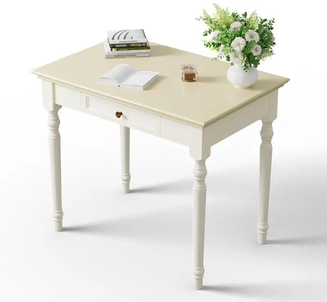 Main image of Writing Desk with Drawers, 35 Inch French Country Desk Solid Wood Writing Desk for Home Office, Study Workspace or Bedroom (Off-White, 35 inches)