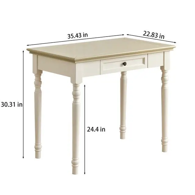 Alt view image 3 of 6 - Writing Desk with Drawers, 35 Inch French Country Desk Solid Wood Writing Desk for Home Office, Study Workspace or Bedroom (Off-White, 35 inches)