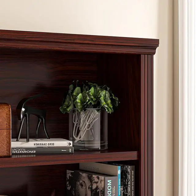 Alt view image 5 of 6 - 2-Tier Bookshelf Basic Book Case, Wooden Storage Shelves Rustic Floor Standing Bookshelves, D:12.8" x W: 29.5" x H: 28.2", Sturdy Display Cabinet for Living Room, Library, Office, Cherry