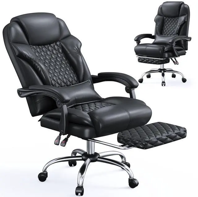Main image of Big and Tall Office Chair 400lbs - Executive Ergonomic Desk Chair with Footrest, High Back Reclining Leather Chair with Lumbar Support for Home Office, Black