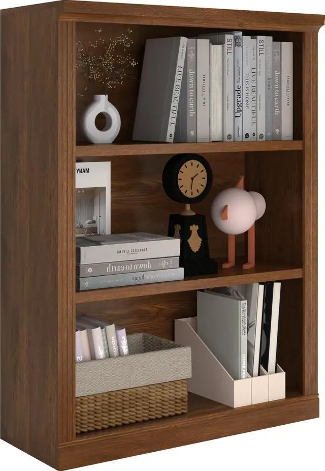 Main image of 3-Tier Bookshelf Basic Book Case, Wooden Storage Shelves Rustic Bookshelf, D:12.8" x W: 29.53" x H:41.26", Sturdy Display Cabinet for Living Room, Library, Office, 3-Tier, Classic Oak