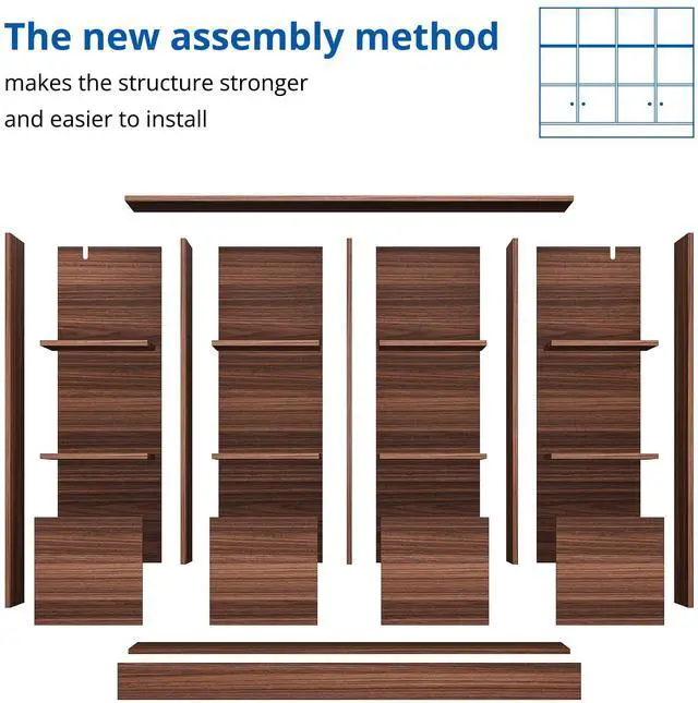Alt view image 5 of 6 - Brown Wood Bookcase, 12 Cube Display Shelf with 4 Doors, 3 Tier Open Bookshelf with Adjustable Shelves for Living Room, Home Office, Entryway
