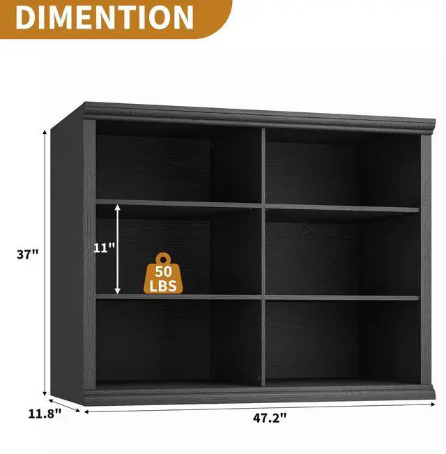 Alt view image 2 of 6 - 47.2" Wide Bookcase, 3-Tier Bookshelf Open Storage, 37" Tall Floor Standing Indoor Furniture, Book Cases for Home School Library Office Bedroom, Black