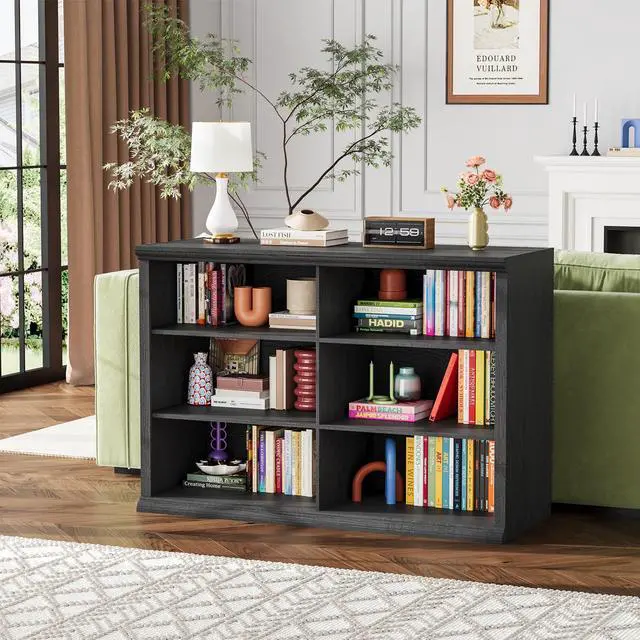 Alt view image 3 of 6 - 47.2" Wide Bookcase, 3-Tier Bookshelf Open Storage, 37" Tall Floor Standing Indoor Furniture, Book Cases for Home School Library Office Bedroom, Black
