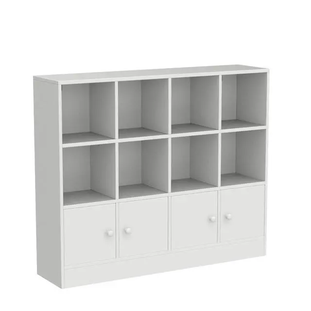 Alt view image 4 of 6 - White Wood Bookcase, 12 Cube Display Shelf with 4 Doors, 3 Tier Open Bookshelf with Adjustable Shelves for Living Room, Home Office, Entryway