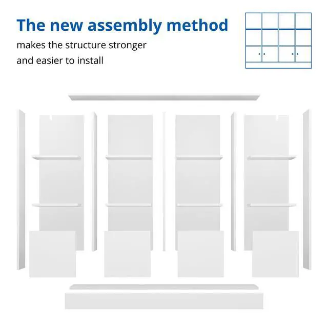 Alt view image 5 of 6 - White Wood Bookcase, 12 Cube Display Shelf with 4 Doors, 3 Tier Open Bookshelf with Adjustable Shelves for Living Room, Home Office, Entryway