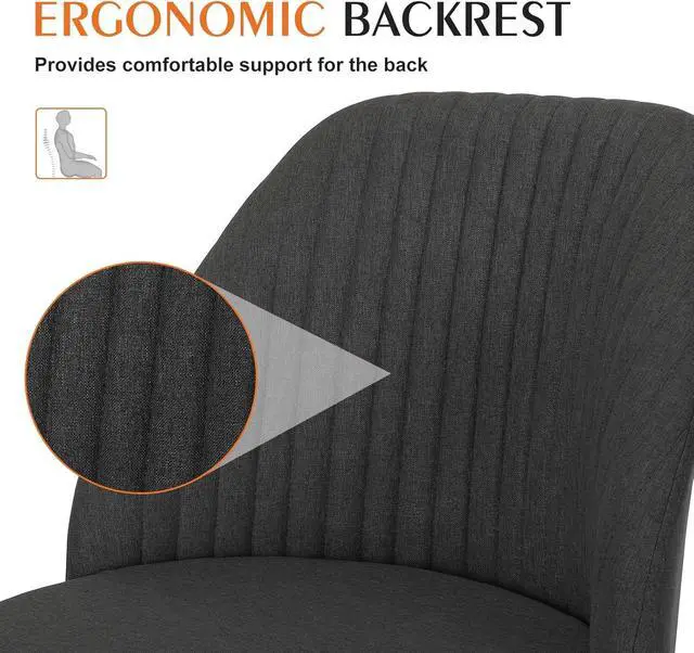 Alt view image 5 of 6 - Armless Office Desk Chair, Modern Cute Swivel Vanity Chair Comfy Home Office Chairs with Wheels Height Adjustable Rolling Computer Task for Living Room, Make-up, Bedroom, Dark Grey