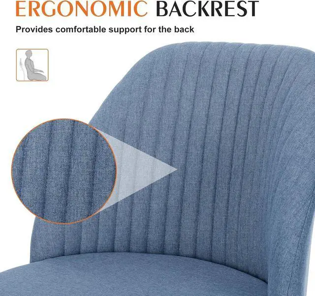 Alt view image 5 of 6 - Armless Office Desk Chair, Modern Cute Swivel Vanity Chair Comfy Home Office Chairs with Wheels Height Adjustable Rolling Computer Task Stools for Living Room, Make-up, Bedroom, Blue