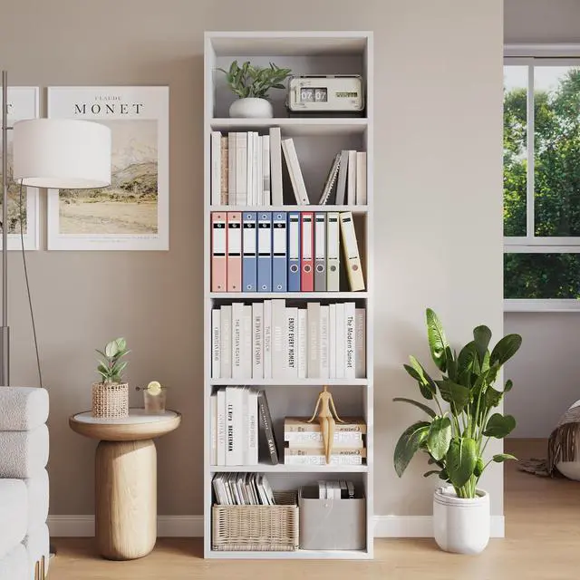Main image of 6 Tier Tall Wooden Bookcase, Open Standing Bookshelf Display Storage Shelves for Home Office