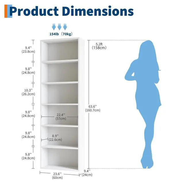 Alt view image 2 of 6 - 6 Tier Tall Wooden Bookcase, Open Standing Bookshelf Display Storage Shelves for Home Office
