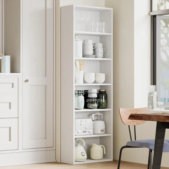 Alt view image 3 of 6 - 6 Tier Tall Wooden Bookcase, Open Standing Bookshelf Display Storage Shelves for Home Office