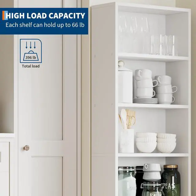 Alt view image 4 of 6 - 6 Tier Tall Wooden Bookcase, Open Standing Bookshelf Display Storage Shelves for Home Office