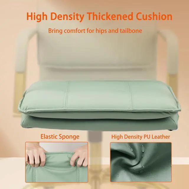 Alt view image 5 of 6 - Leather Home Office Desk Chairs, Swivel Mid-Back Computer Chair with Golden Legs and Arms, Comfy Upholstered Task Chair with Wheels, Green