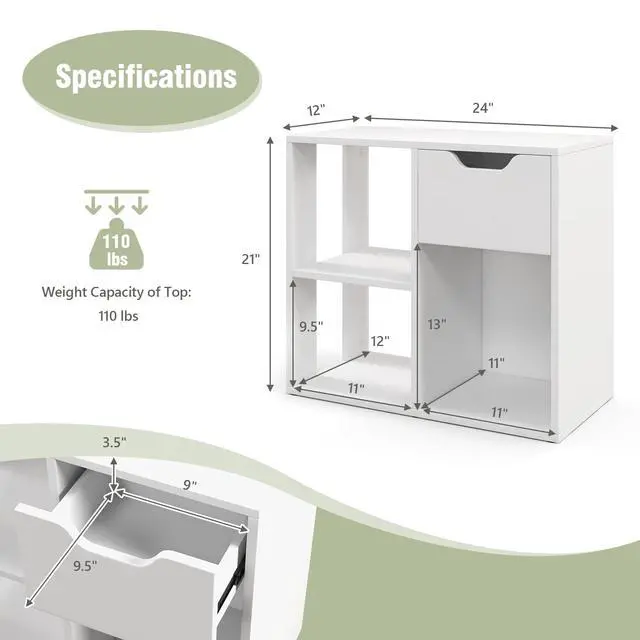 Alt view image 3 of 6 - 3 Cube Bookcase with Drawer, 2 Tier Bookshelf for Small Space, Modern Freestanding Display Rack with Open Shelves, White Book Case, Wood Cube Storage Organizer Bedroom Living Room, 2 Pack