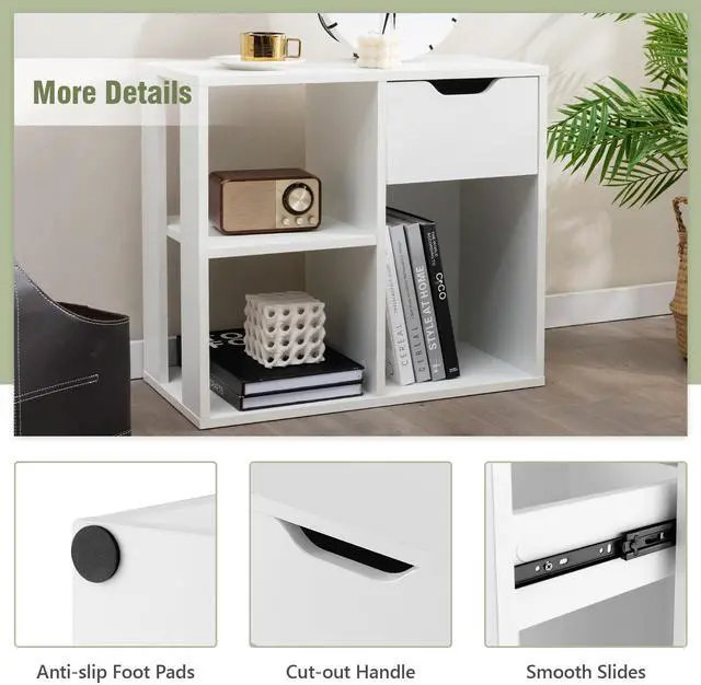 Alt view image 6 of 6 - 3 Cube Bookcase with Drawer, 2 Tier Bookshelf for Small Space, Modern Freestanding Display Rack with Open Shelves, White Book Case, Wood Cube Storage Organizer Bedroom Living Room, 2 Pack