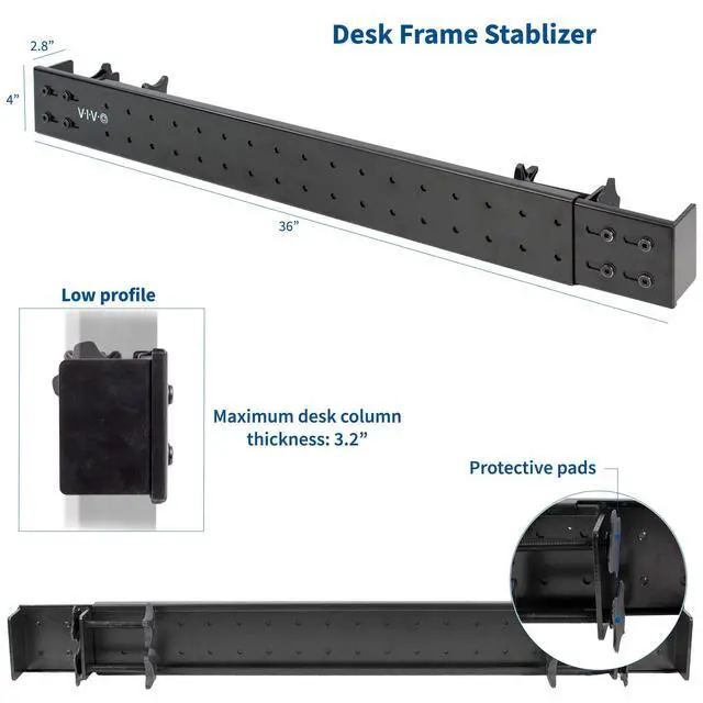 Alt view image 2 of 4 - Black Universal Steel Clamp-on Desk Stabilizer Bar for Sturdy Reinforced Workstation, 36 to 61.6 inch Bracket Support System for Sit to Stand Desk Frames, Expandable Width Adjustment, DESK-STB01B