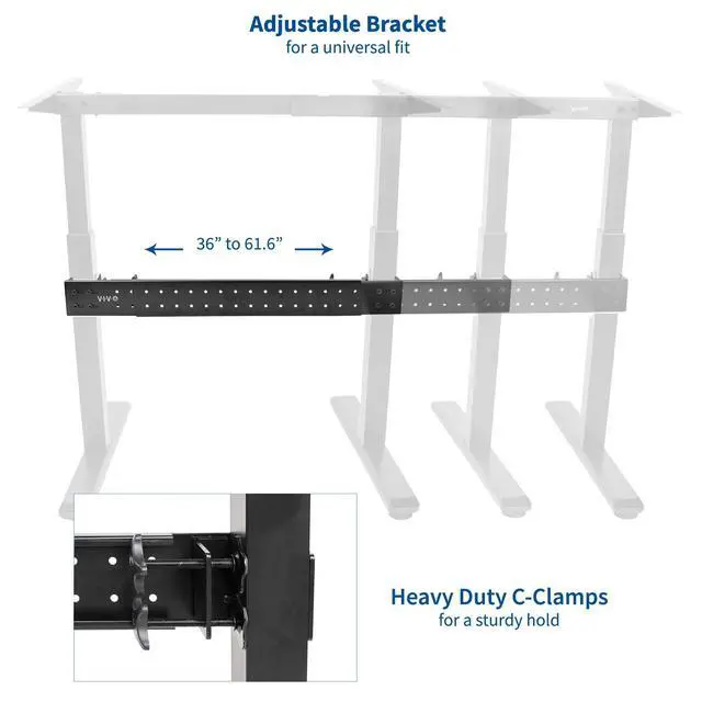 Alt view image 3 of 4 - Black Universal Steel Clamp-on Desk Stabilizer Bar for Sturdy Reinforced Workstation, 36 to 61.6 inch Bracket Support System for Sit to Stand Desk Frames, Expandable Width Adjustment, DESK-STB01B