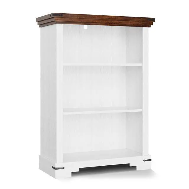 Alt view image 5 of 6 - 3-Tier Farmhouse Bookshelf, Book Shelf with Open Storage & One Adjustable Shelf, 9.8" D x 26" W x 38" H, Wooden Bookshelf for Study Room, Living Room, Kitchen, Bedroom (White)