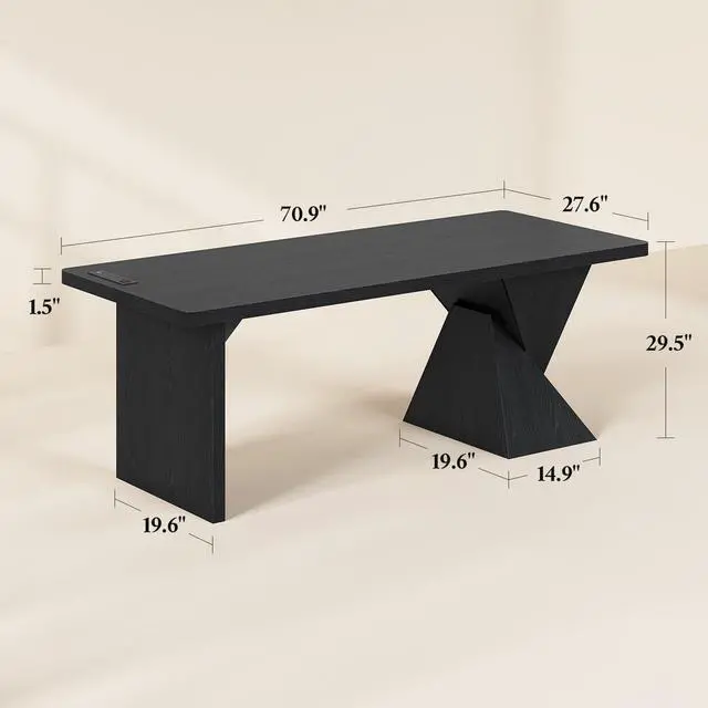 Alt view image 2 of 6 - 70.9 Inch Executive Desk with Power Outlet, Large Home Office Desk, Modern Aesthetic Computer Writing Table Workstation Business Furniture,Black