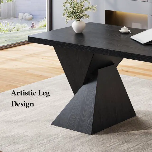 Alt view image 5 of 6 - 70.9 Inch Executive Desk with Power Outlet, Large Home Office Desk, Modern Aesthetic Computer Writing Table Workstation Business Furniture,Black