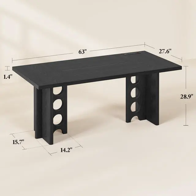 Alt view image 2 of 6 - 63 Inch Executive Desk with Power Outlet, Modern Computer Office Desks, Large Laptop Desk Writing Table Workstation Business Furniture for Home Office, Black