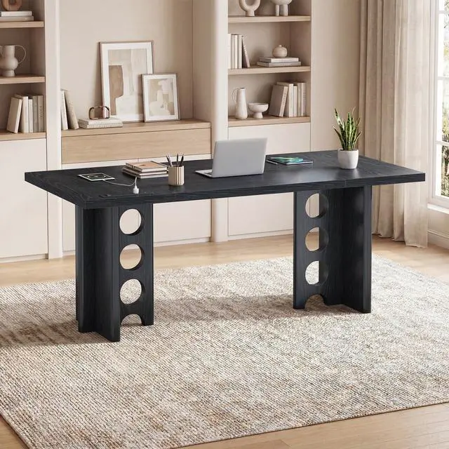 Alt view image 5 of 6 - 63 Inch Executive Desk with Power Outlet, Modern Computer Office Desks, Large Laptop Desk Writing Table Workstation Business Furniture for Home Office, Black