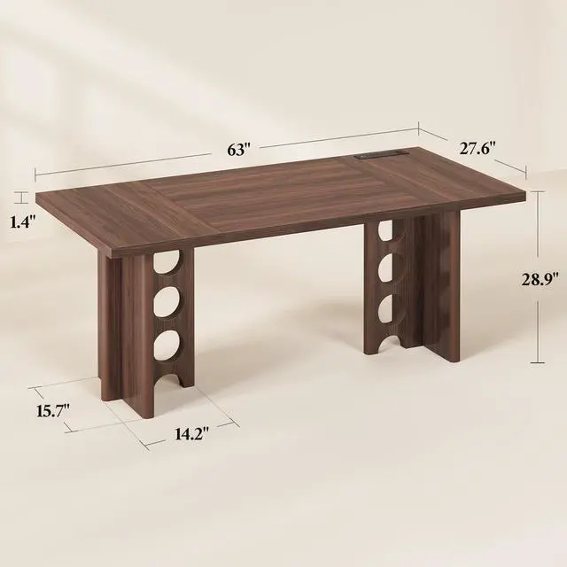 Alt view image 2 of 6 - 63 Inch Executive Desk with Power Outlet, Modern Computer Office Desks, Large Laptop Desk Writing Table Workstation Business Furniture for Home Office, Brown