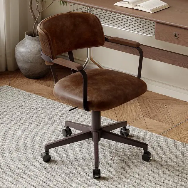 Main image of Mid-Century Desk Chair Walnut Bentwood Swivel Brown